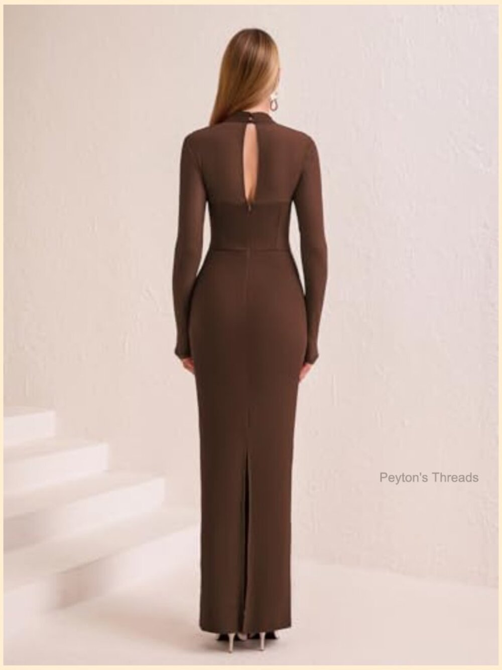 Long Sleeve Bodycon Maxi Dress Halter Neck Ruched Formal Wedding Guest - Picture 2 of 5